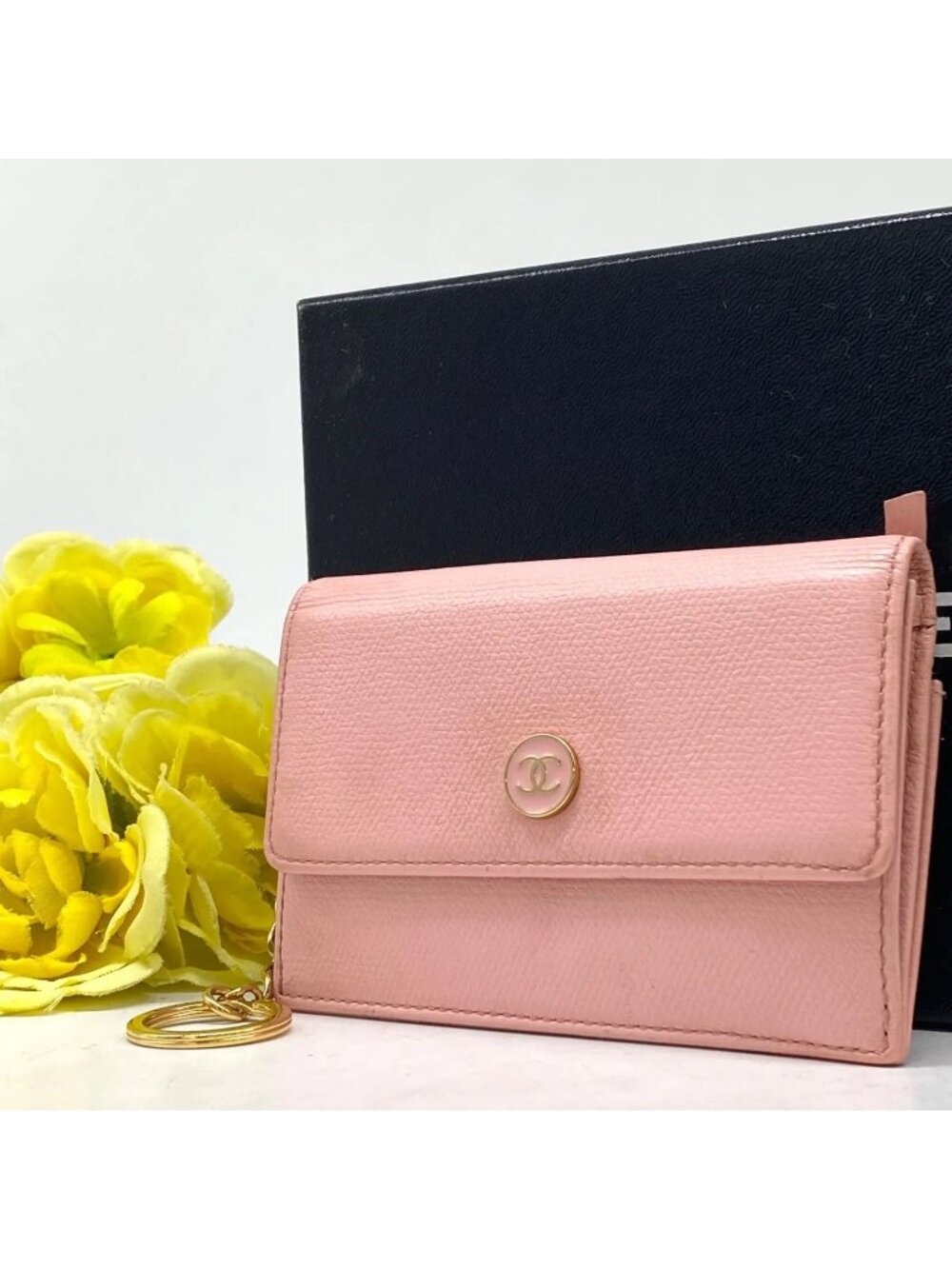 Chanel Card Case Fixed Era Fragment Key Ring Coco Button Pink